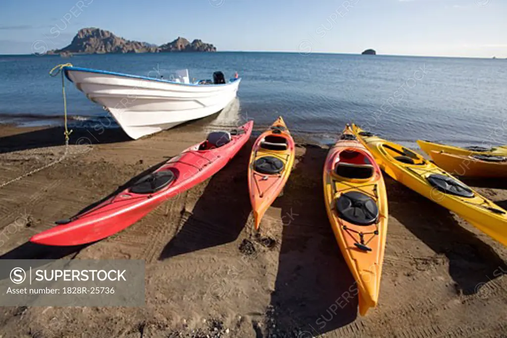 Beached Kayaks, Sea of Cortez, Baja, Mexico   
