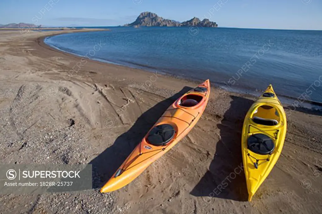 Beached Kayaks, Sea of Cortez, Baja, Mexico   