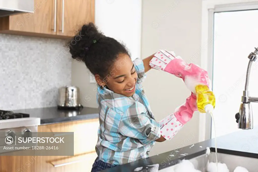 Girl Washing Dishes   