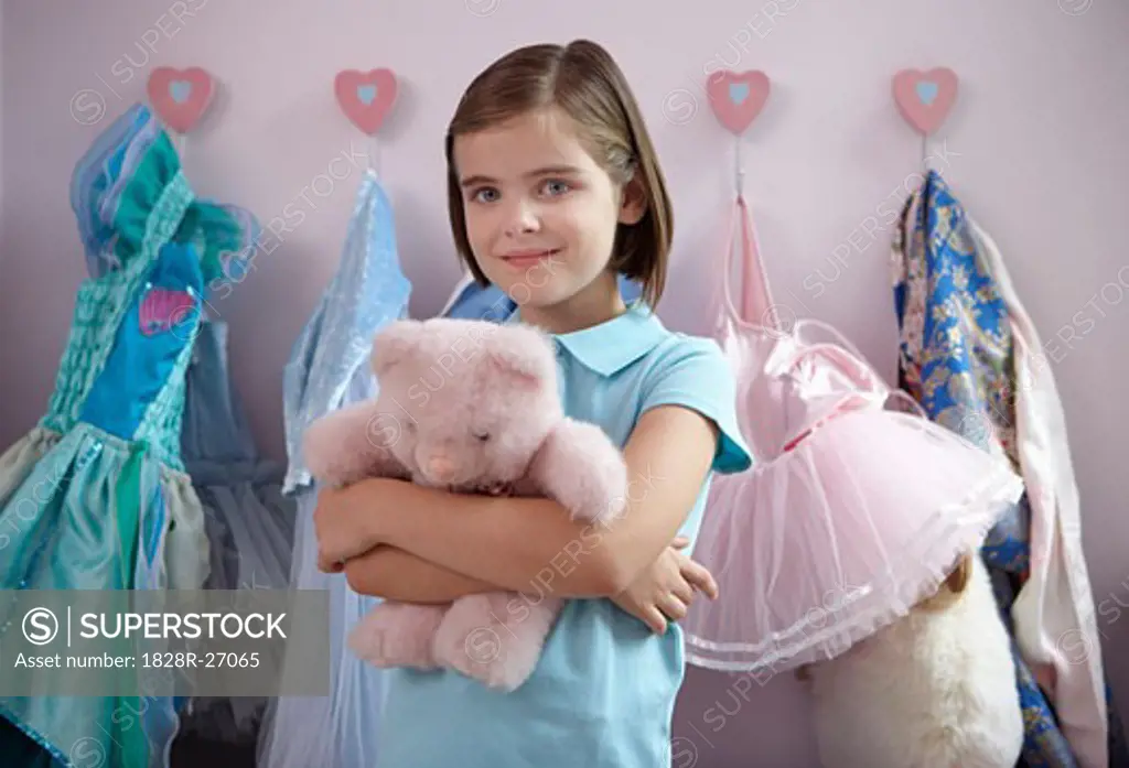 Portrait of Girl Holding Teddy Bear   