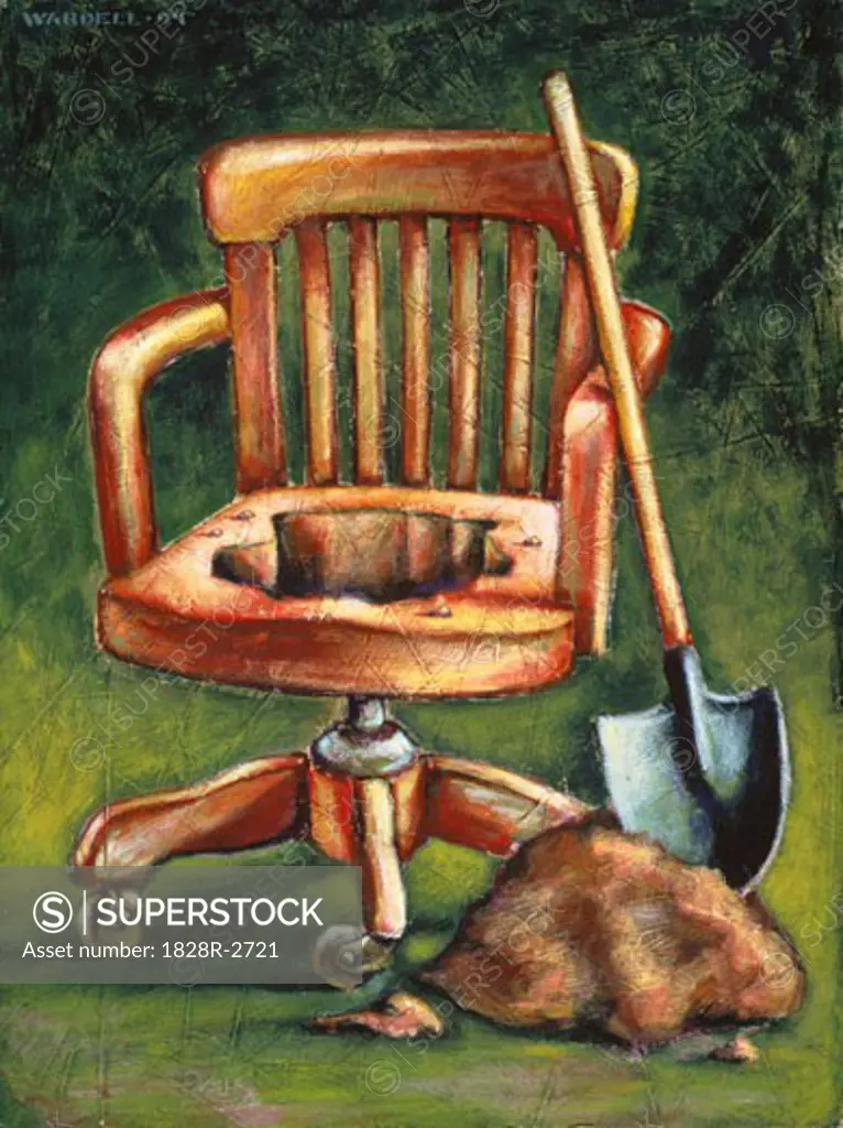 Illustration of Chair with Hole And Shovel   