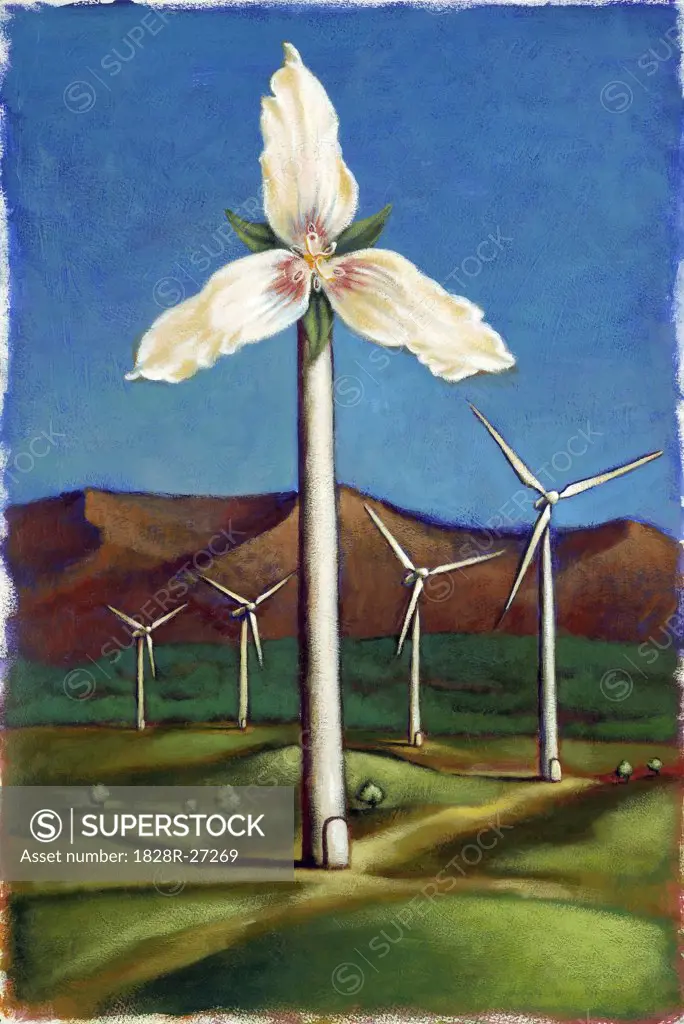 Illustration of Wind Trubine as a Flower   
