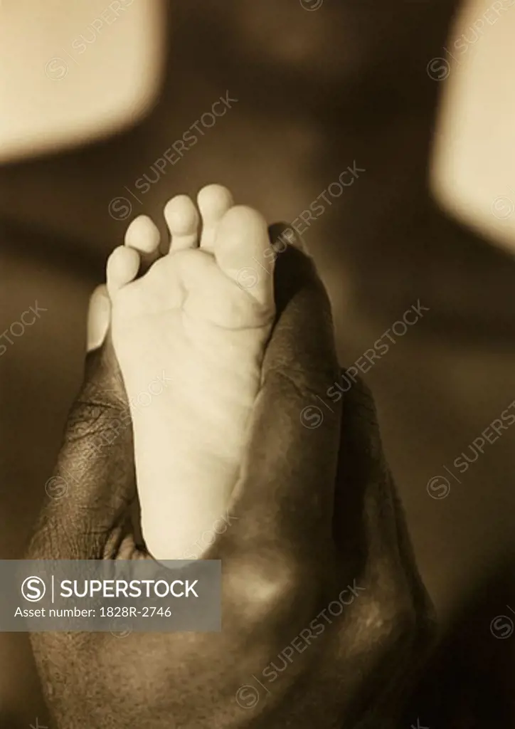 Close-Up of Man Holding Baby's Foot   