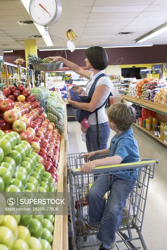 Mother and Children Grocery Shopping   