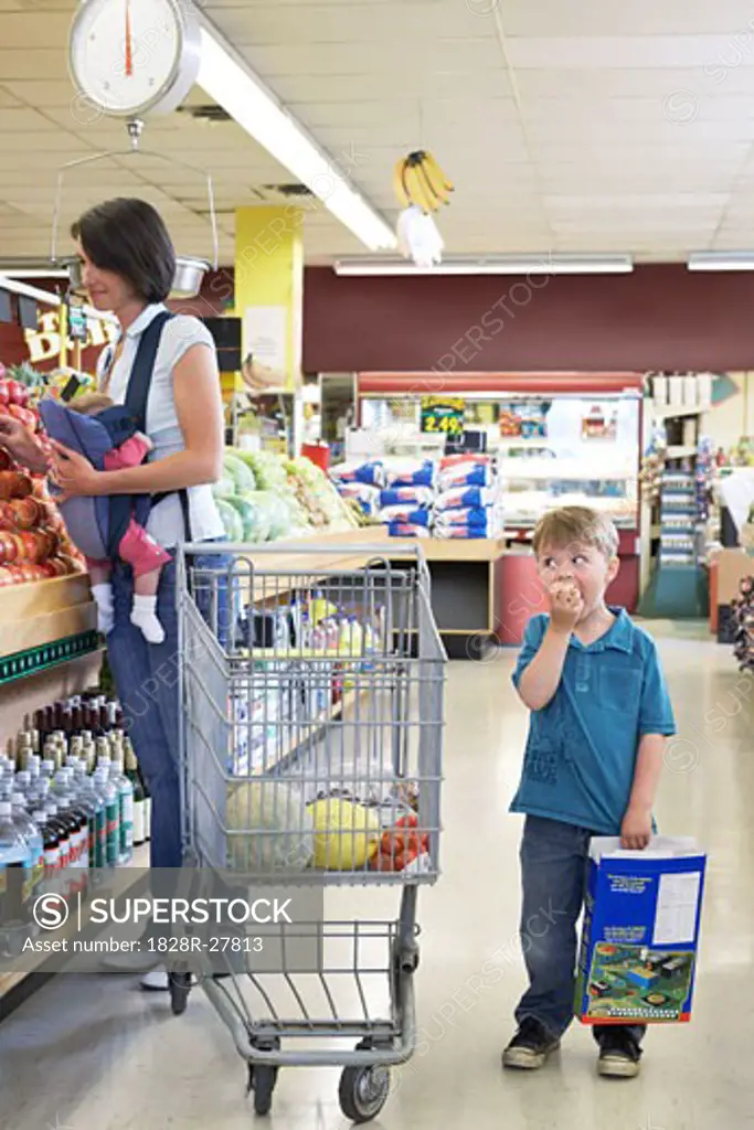 Mother and Children Grocery Shopping   