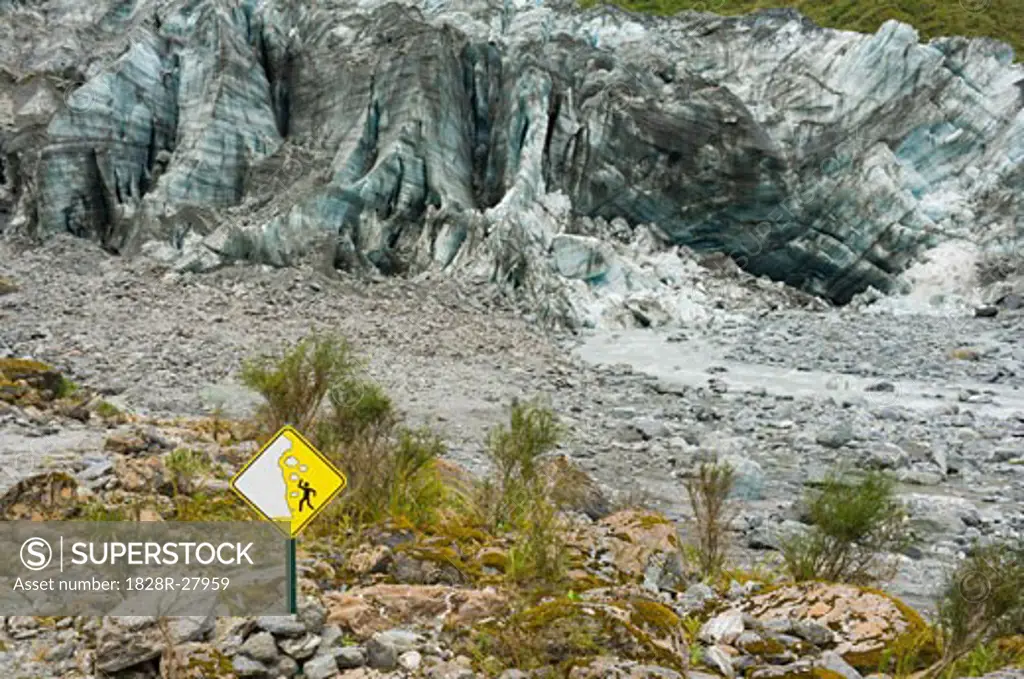 Warning Sign, Fox Glacier, Westland, South Island, New Zealand   