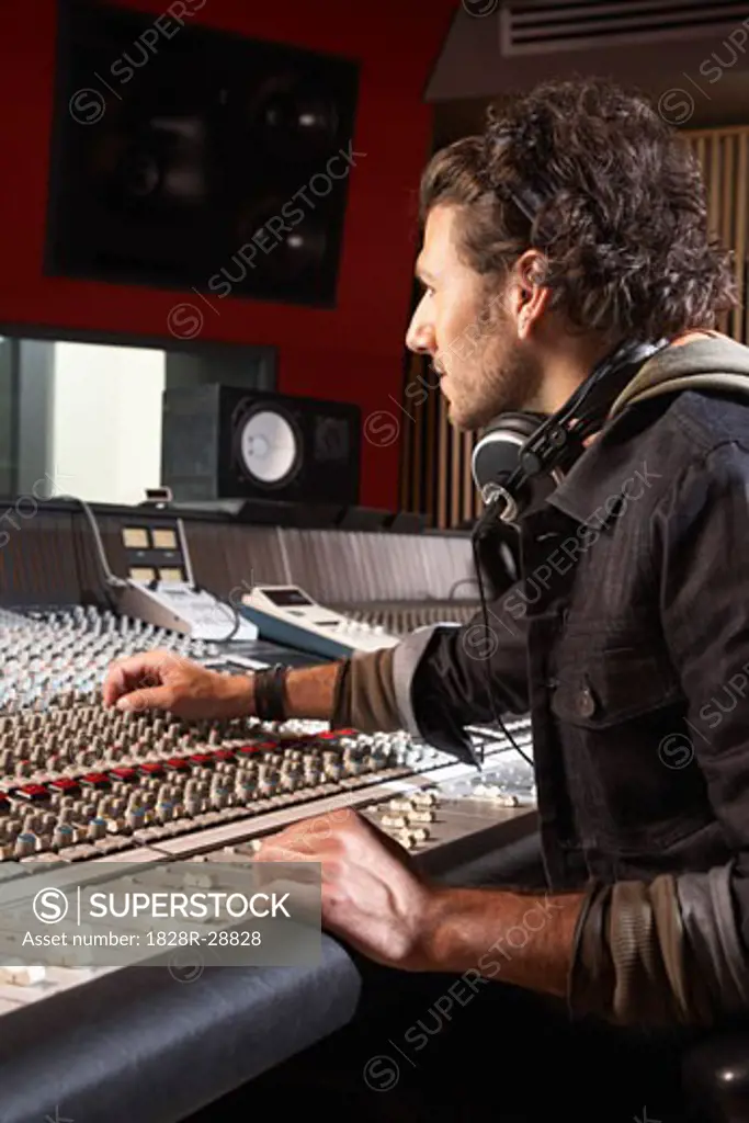 Man Working in Recording Studio   
