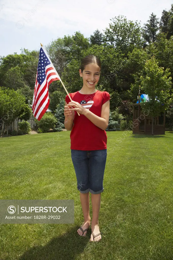 Portrait of Girl with American Flag   
