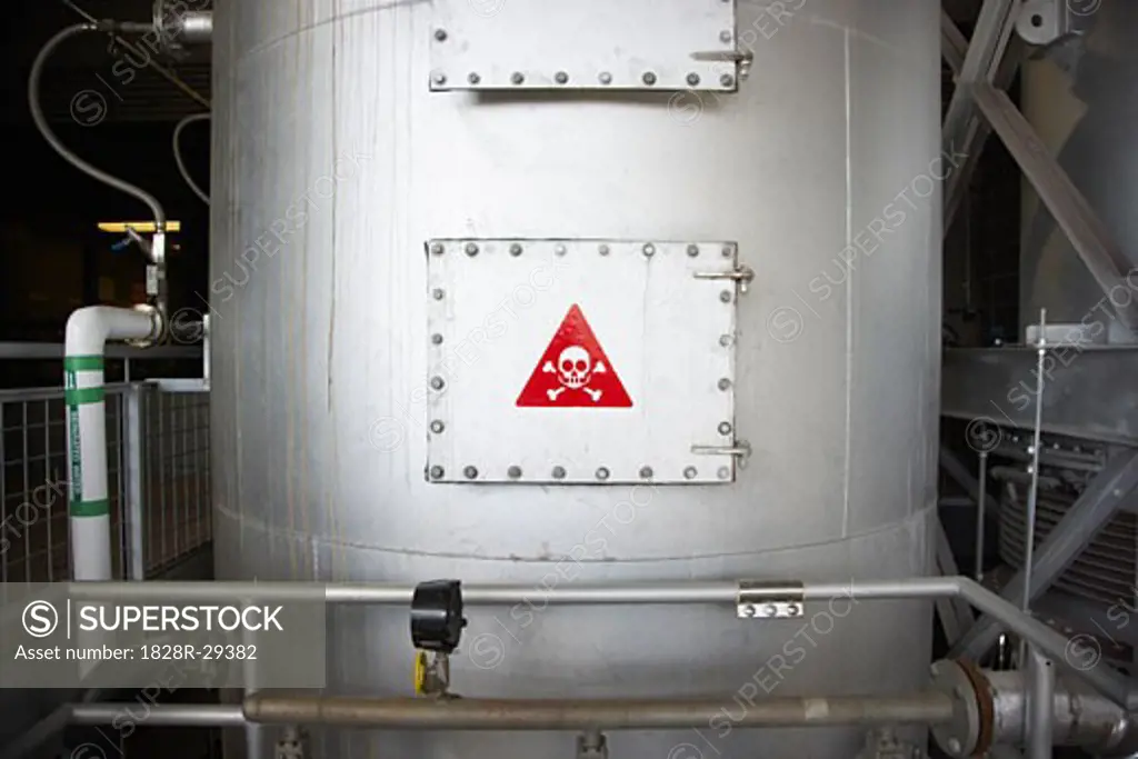 Danger Sign on Hatch in Water Treatment Plant   