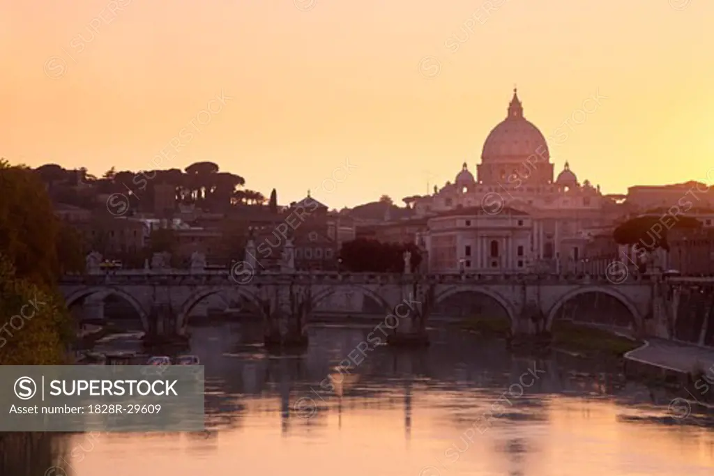St Paul's Cathedral and Tiber River, Rome, Italy   