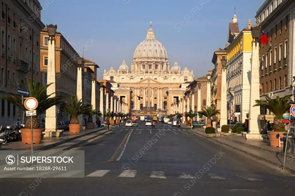St Peter's Basilica and Vie della Conciliazione, Rome, Italy   