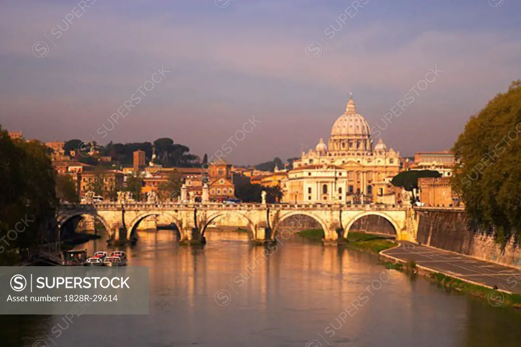 Ponte Sant'Angelo and St Peter's Basilica, Rome, Italy   
