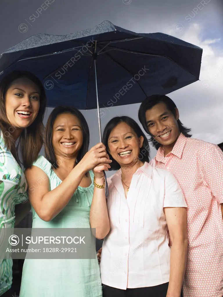 Portrait of Mother with Children in Rain   
