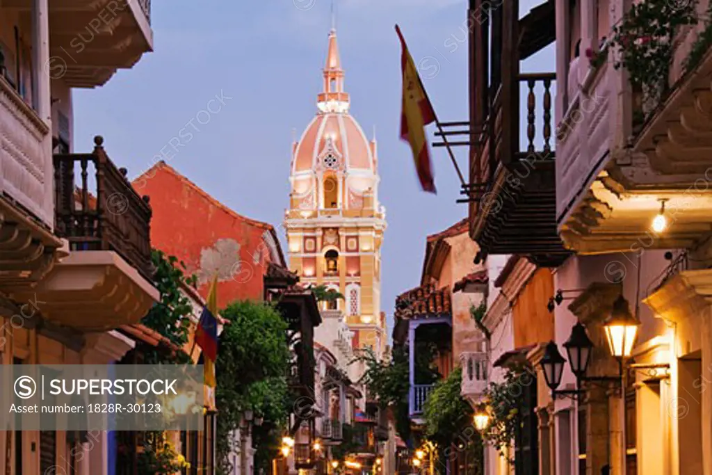 Cartagena's Cathedral and Street Scene, Cartagena, Colombia   