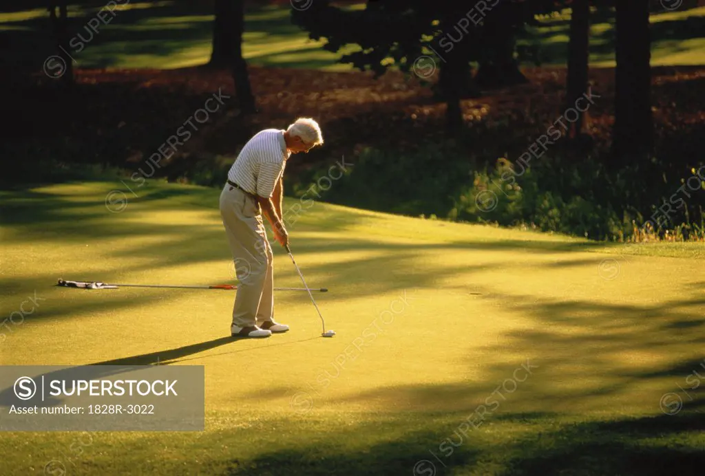 Mature Man Golfing   
