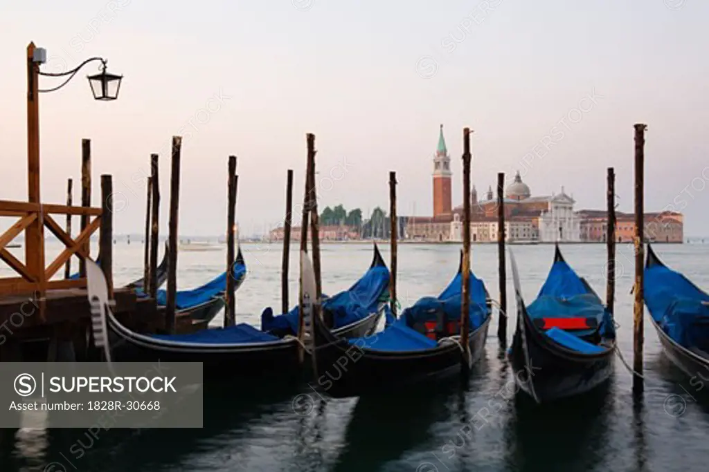 Gondolas and San Giorgio Maggiore, Venice, Veneto, Italy   
