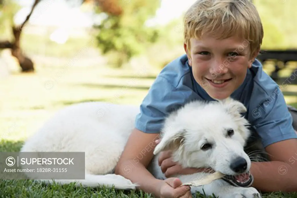 Portrait of Boy With His Dog   