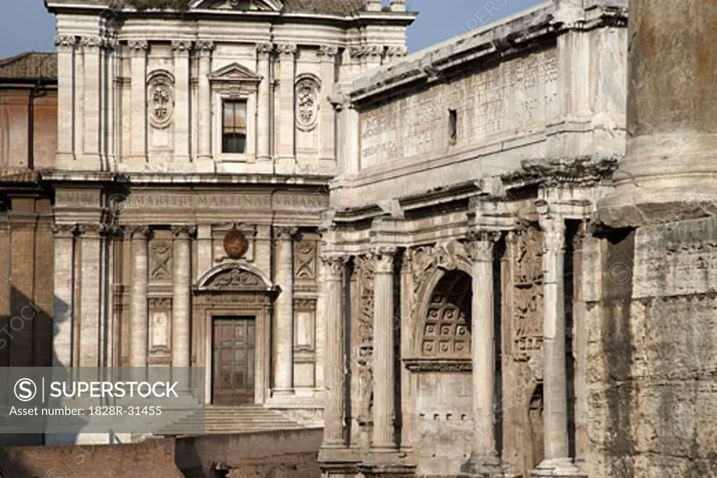 Arch of Septimius Severus and Curia Julia, Rome, Italy   