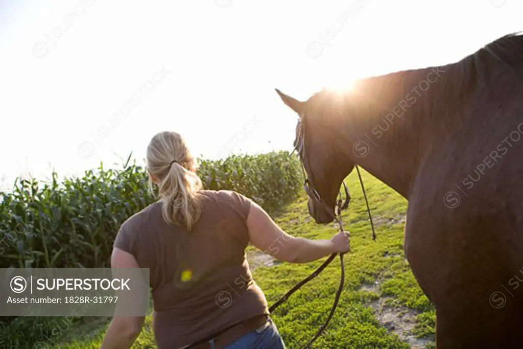 Farmer Leading Horse   