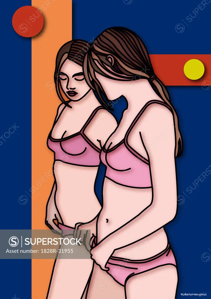 Illustration of Girl Looking in Mirror   