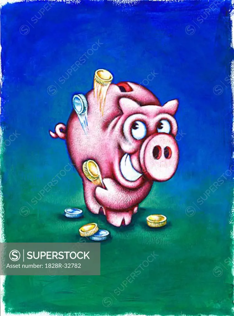 Smiling Piggy Bank Throwing Coins in the Air   