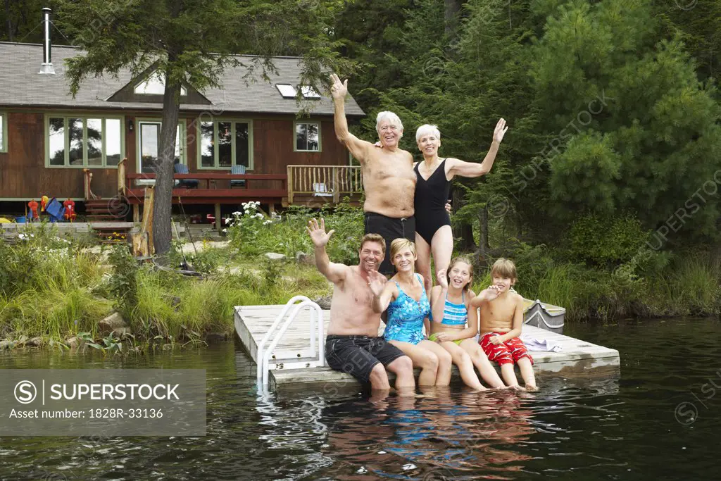 Extended Family on Dock by Cottage   