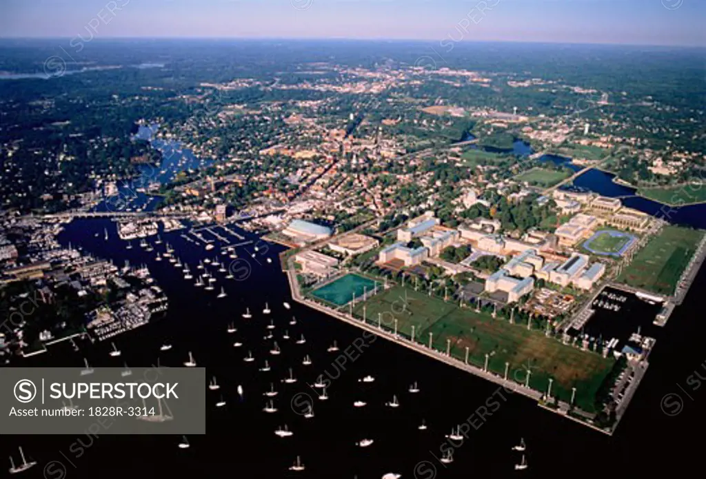 Aerial View of Annapolis and Naval Academy Maryland, USA   