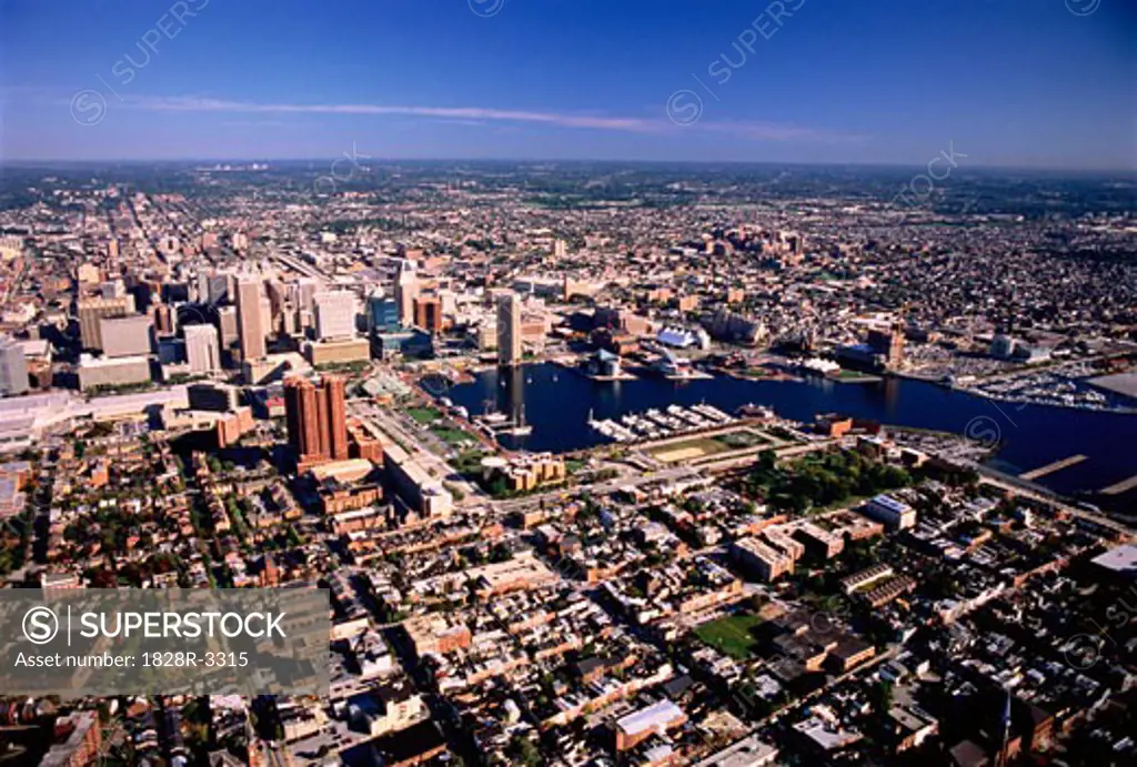 Aerial View of Baltimore Harbor Maryland, USA   