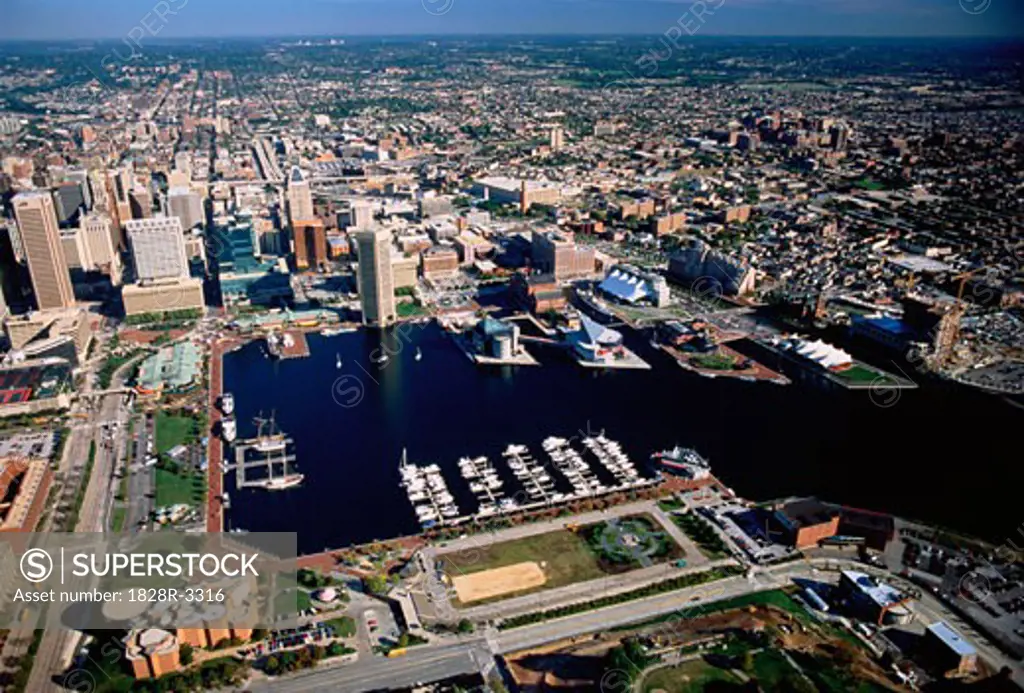 Aerial View of Baltimore Harbor Maryland, USA   