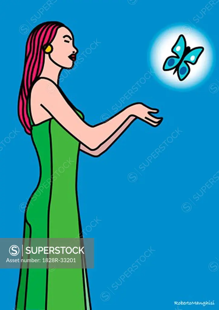 Illustration of Woman With Butterfly   