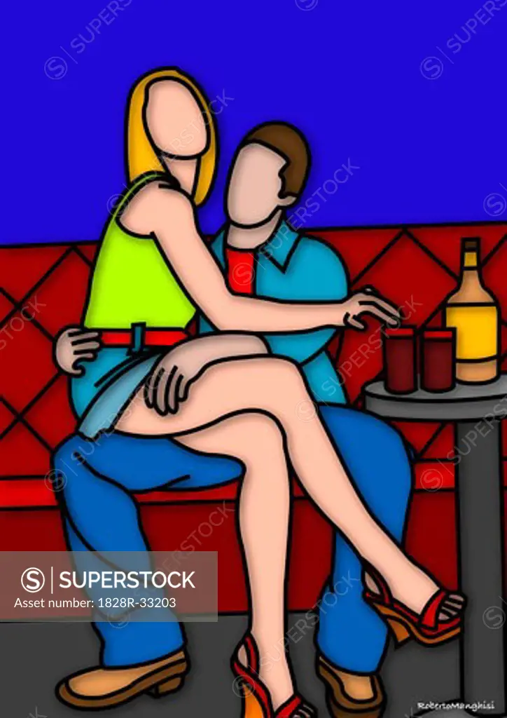 Illustration of Couple in Cafe   