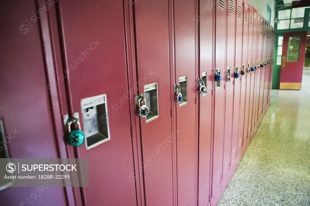 Row of Lockers in School   