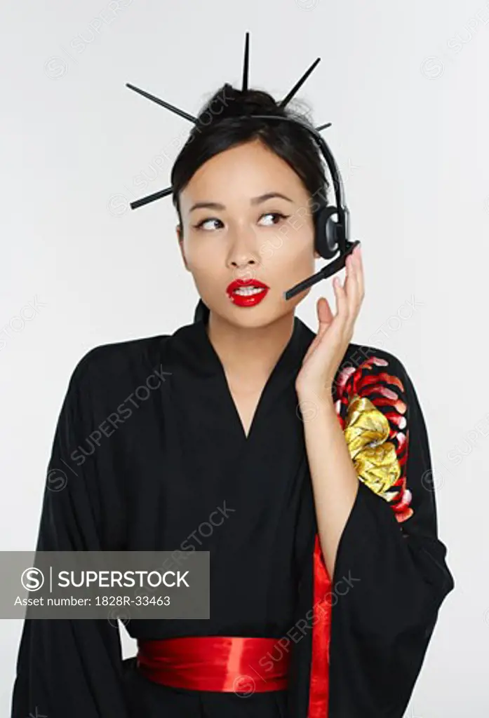 Woman Wearing Headset   