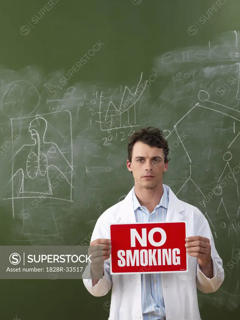 Scientist Holding No Smoking Sign   