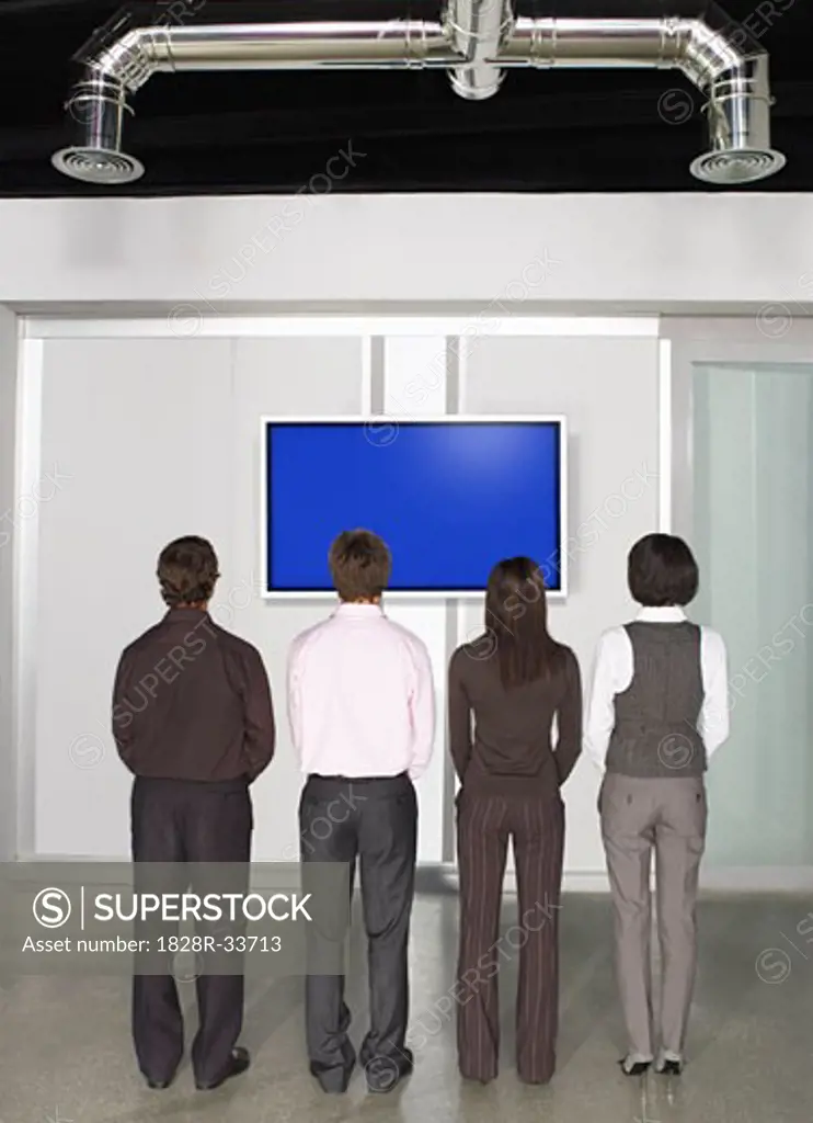 Business People Looking at Big Screen Television   