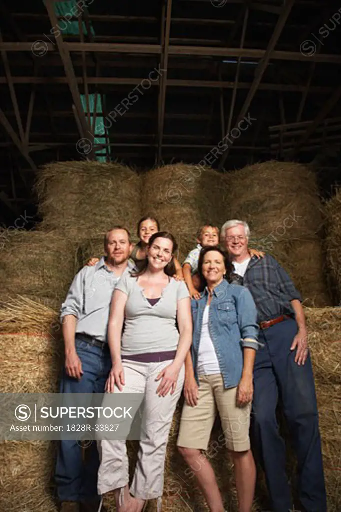 Portrait of Extended Family in Barn   