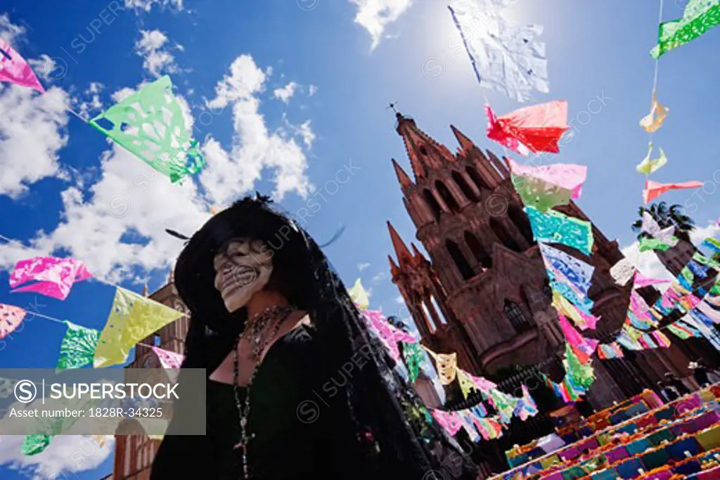 Woman Dressed Up for Day of the Dead, San Miguel de Allende, Mexico   