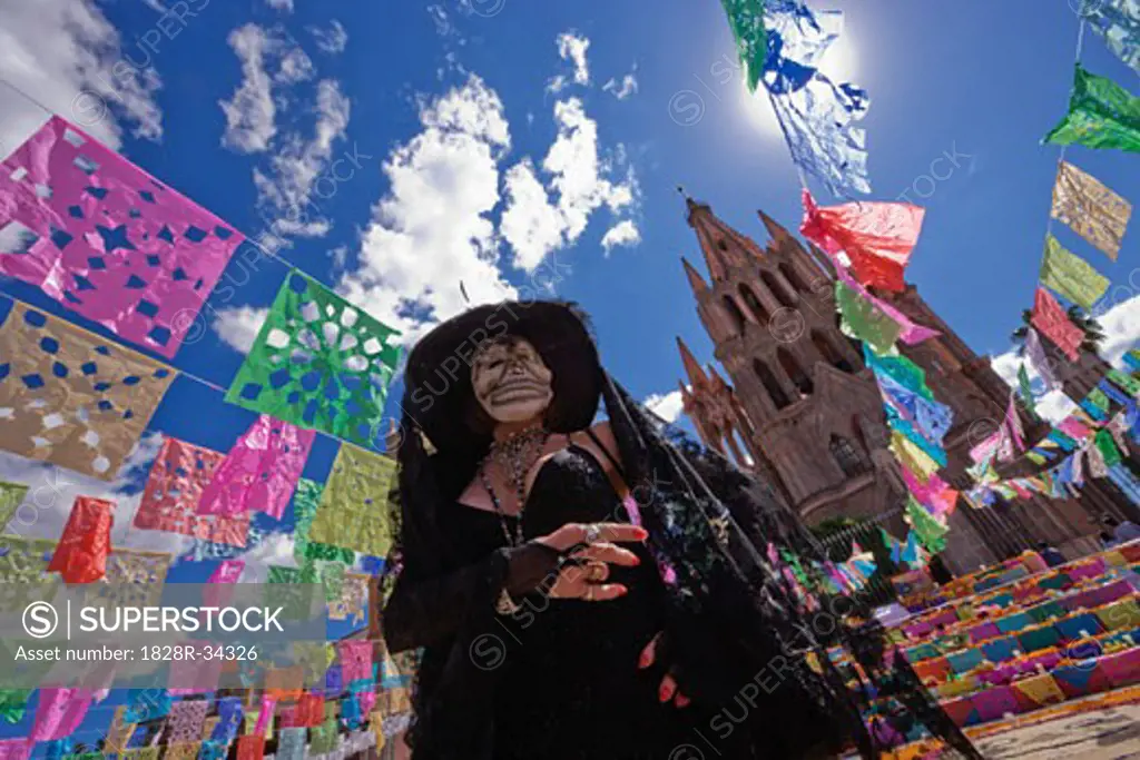 Woman Dressed Up for Day of the Dead, San Miguel de Allende, Mexico   