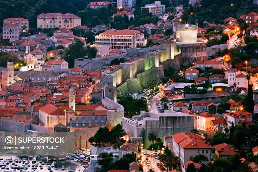 Old City of Dubrovnik at Dusk, Croatia   