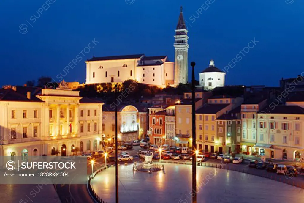 Town of Piran at Dusk, Slovenia   