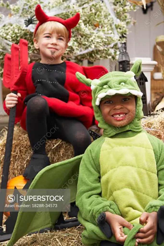 Portrait of Boy Dressed-up as Dragon with Boy Dressed-up as Devil   