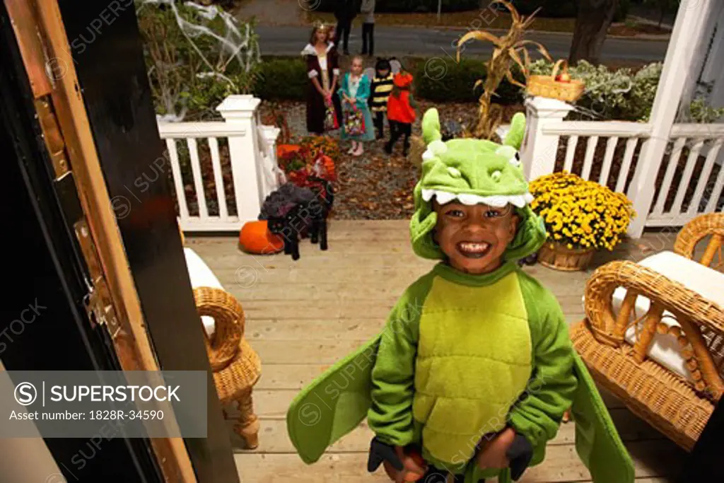Portrait of Boy Trick or Treating at Halloween   