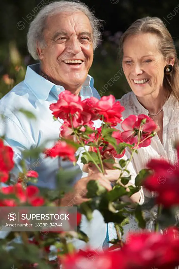 Couple Looking at Flowers   