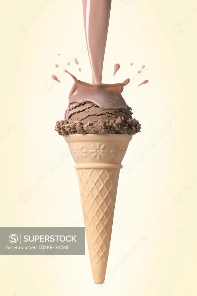 Chocolate Milk Splashing on Chocolate Ice Cream Cone   