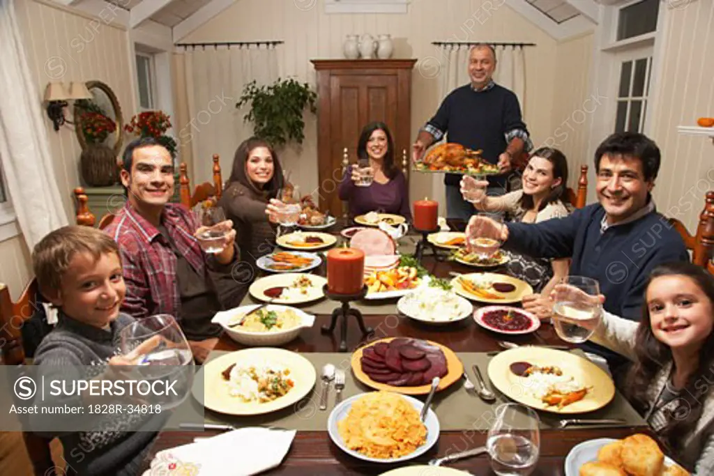 Family Toasting at Thanksgiving Dinner   