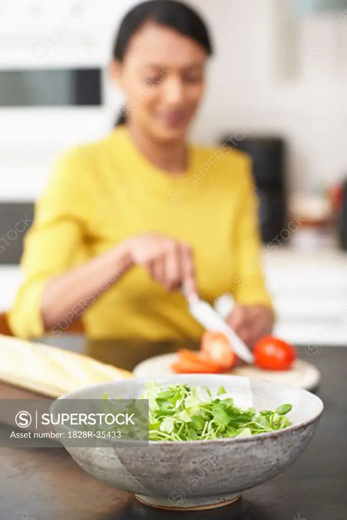 Woman Preparing a Salad   