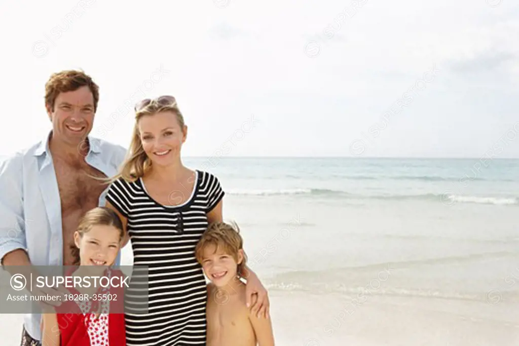Portrait of Family on Beach, Majorca, Spain   
