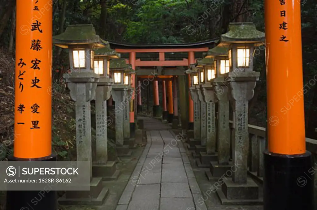 Stone Lanterns, Fushimi Inari Taisha Shrine, Kyoto, Kansai, Honshu, Japan   