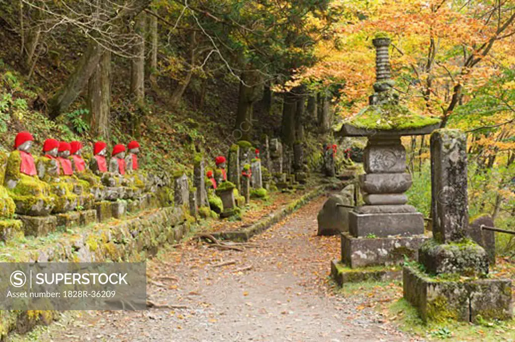 Statues and Pathway, Narabjizo, Nikko, Honshu, Japan   