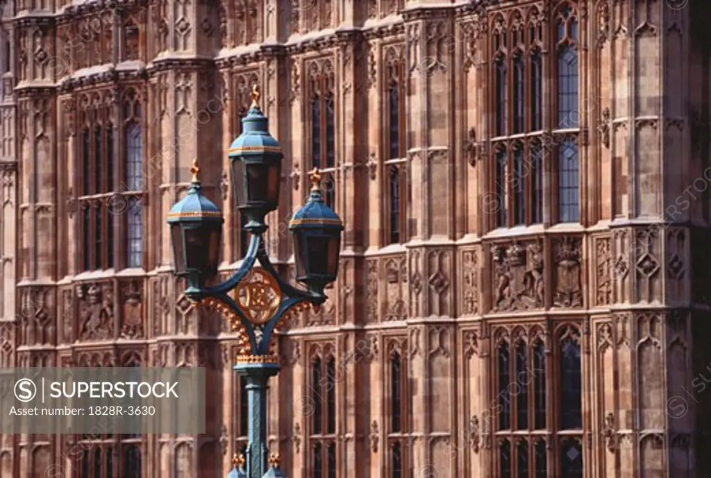 Parliament Building and Westminster Bridge Lamp London, England   